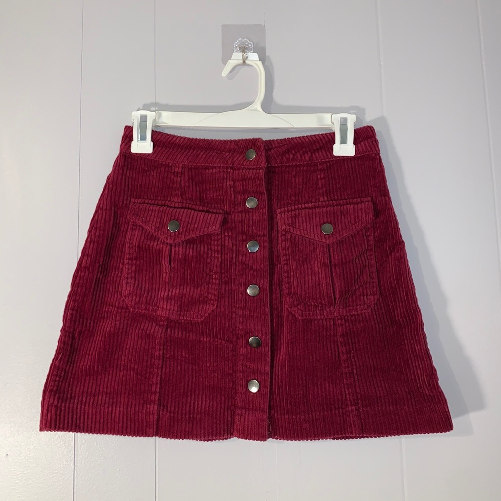 Maroon Corduroy Button Up Skirt